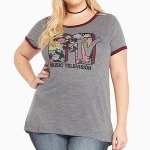 Torrid MTV Floral Print Ringer Tee
